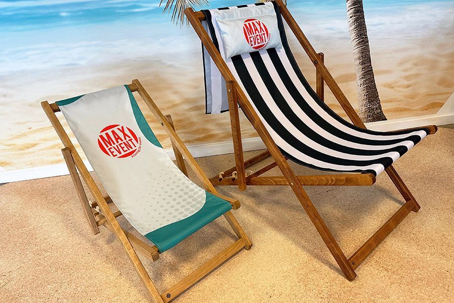 bedrukte strandstoelen voor kids in kleur 'eik' en frame relax met optioneel kussen in kleur 'mahony'